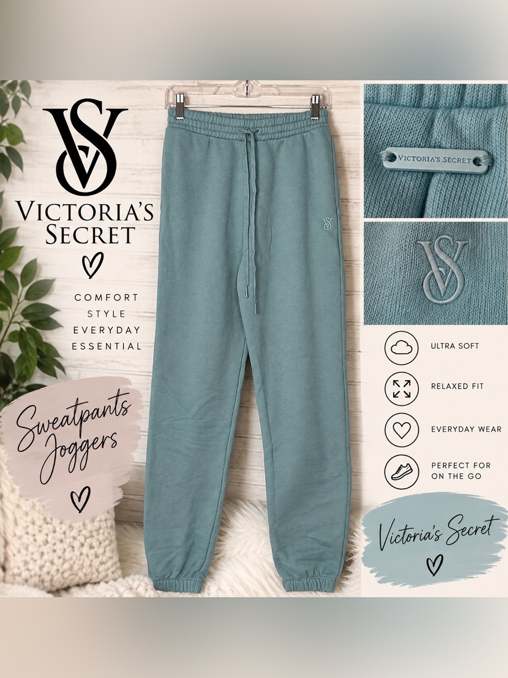 Victoria’s Secret Jogger Sweatpants Blue Teal XS Petite NWT